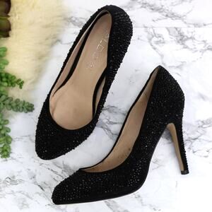 Aldo Black Rhinestone Leather Sparkle Stiletto Heel Pumps Size 7.5 / 38 Women's